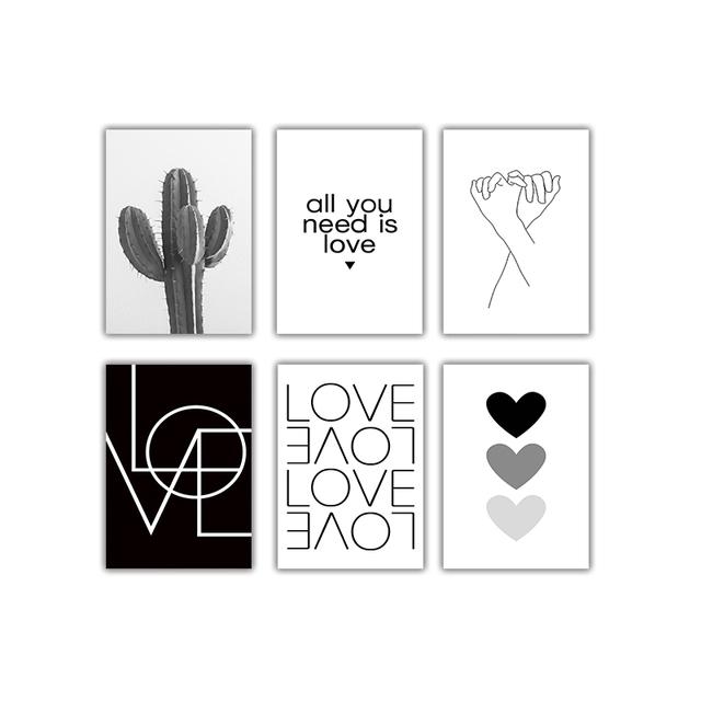 Scandinavian Style Love Poster Black and White Canvas Painting Cactus Wall Pictures For Living Room Nordic Decoration Home Art