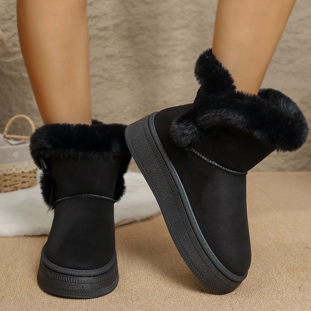 Nye avslappede flokkerte vintervarme snøstøvletter til ankelen damesko 2025 sløyfe tykke dame korte støvletter damer