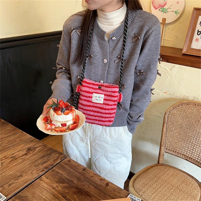 Neue Plüsch-Punkt-Umhängetaschen für Frauen Niedliche rosa Schultertasche Handtasche Geldbörsen Tragbare Handytasche CLE