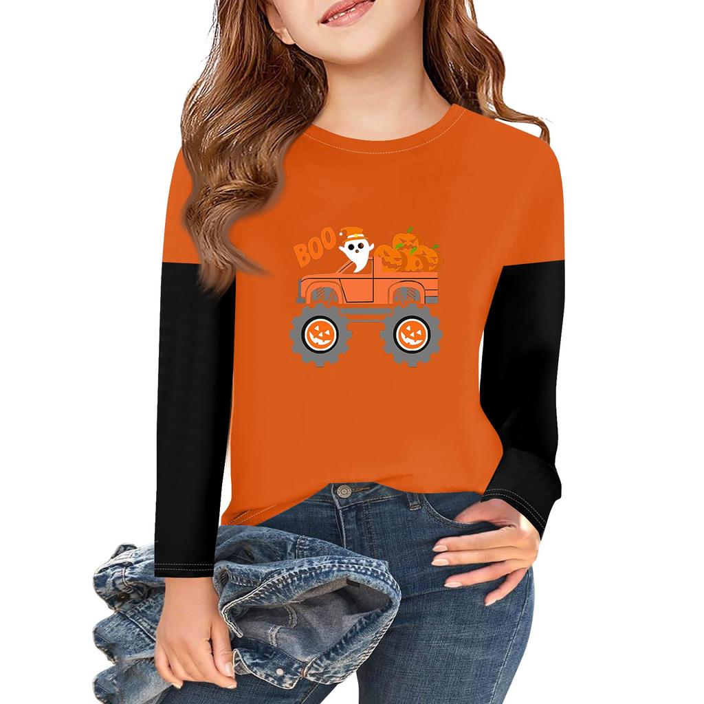 Girls Long Sleeve Halloween Day T Shirts Kids Fall Tops Crewneck Basic Tees 2-11Y