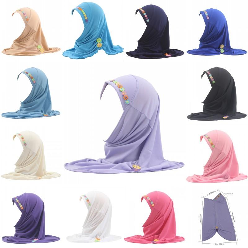 Kids Girls Muslim Beautiful Hijab Islamic Arab Scarf Shawls Flower Pattern Ramadan