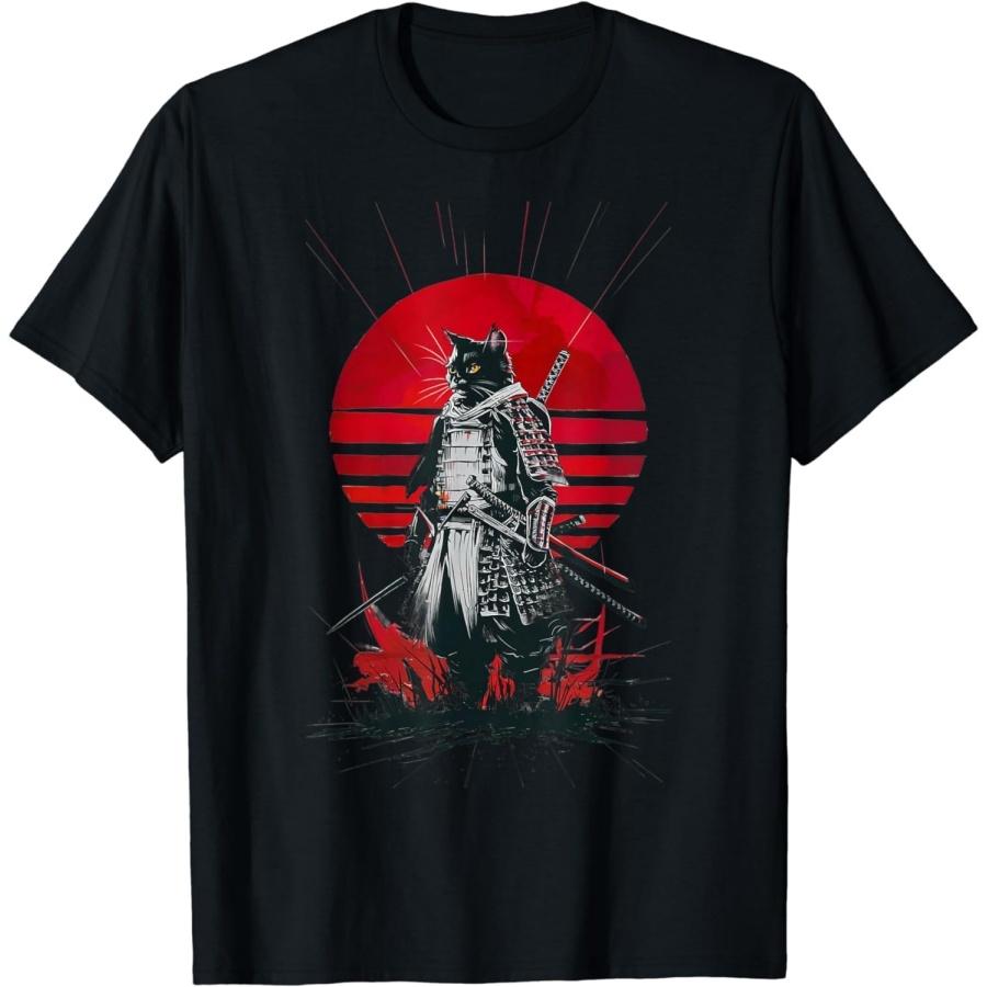 SHAAMOU Japanese Samurai Warrior Cat Aesthetic Ninja Art T-Shirt XXXXXL разноцветный