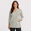 Women's Printed Scrub Top, V-Neck, Double Pockets, Side Slit, 3/4 Sleeve