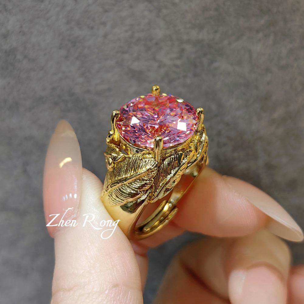 

Open Ring Vintage Italian Style Luxury Feather Jewelry with Bird Nest Cut Gemstone for Women adjustable