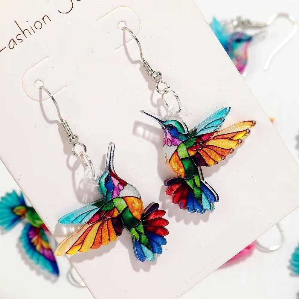 Acrylic Bird Dangle Earrings Retro Style Stud Earrings Gifts 2D Bird Shape Earrings  Women Girls