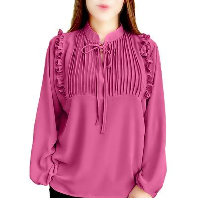 Dam Casual Rund Hals Lös Långärmad Enfärgad Blus