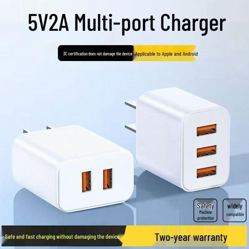Universal 5V2A Multi-Port USB Charger for Apple, Huawei, and OPPO Devices