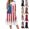 Casual Fashion Round Neck Three Quarter Sleeve Mid-Length Dress with Independence Day Print Suitable for Daily Wear and Outdoor Activities