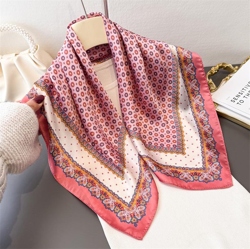 French Retro Imitation Silk Printing Square Scarf Shawl Scarf High-end Neck Small Square Scarf Headscarf Silk Scarf Women
