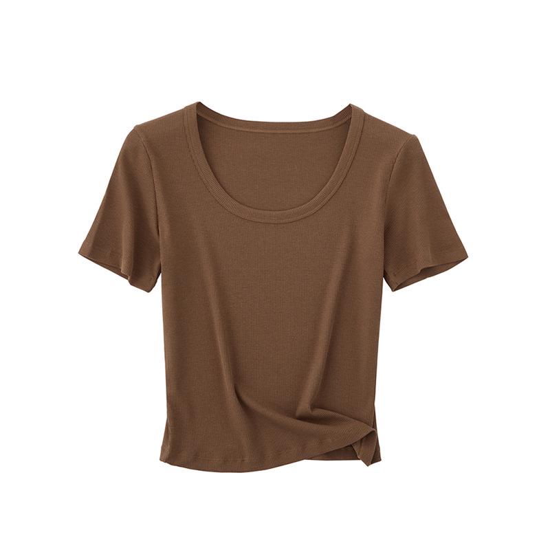 

Женская антибактериальная шелковая футболка с высоким уровнем эластичности, U-образным вырезом, облегающего кроя, с коротким рукавом L (100-115 jin)