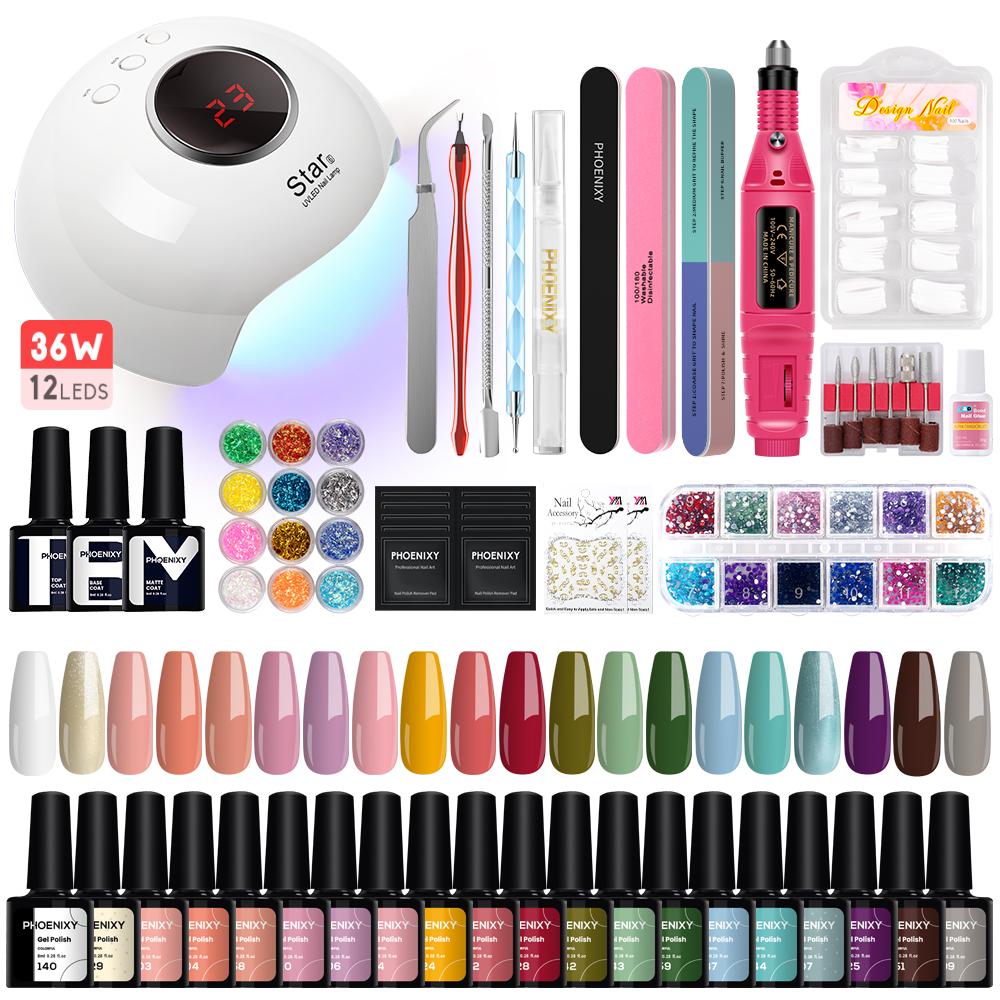 

PHOENIXY Набор для ногтей с лампой для ногтей Сушилка для ногтей Машина для ногтей Маникюр Набор Набор Для массажа ногтей Набор инструментов Для ногтей Полигели Для ногтей Гель-лак Набор