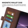 For Sony Xperia 1 V Leather Phone Stand Case Calf Texture Cell Phone Wallet Cover