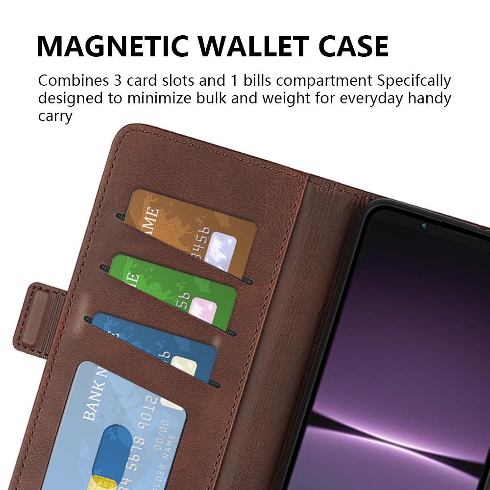 For Sony Xperia 1 V Leather Phone Stand Case Calf Texture Cell Phone Wallet Cover