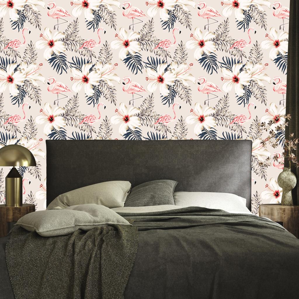 Flamingos, leaves and flowers wallpaper for living room and bedroom 50x1000