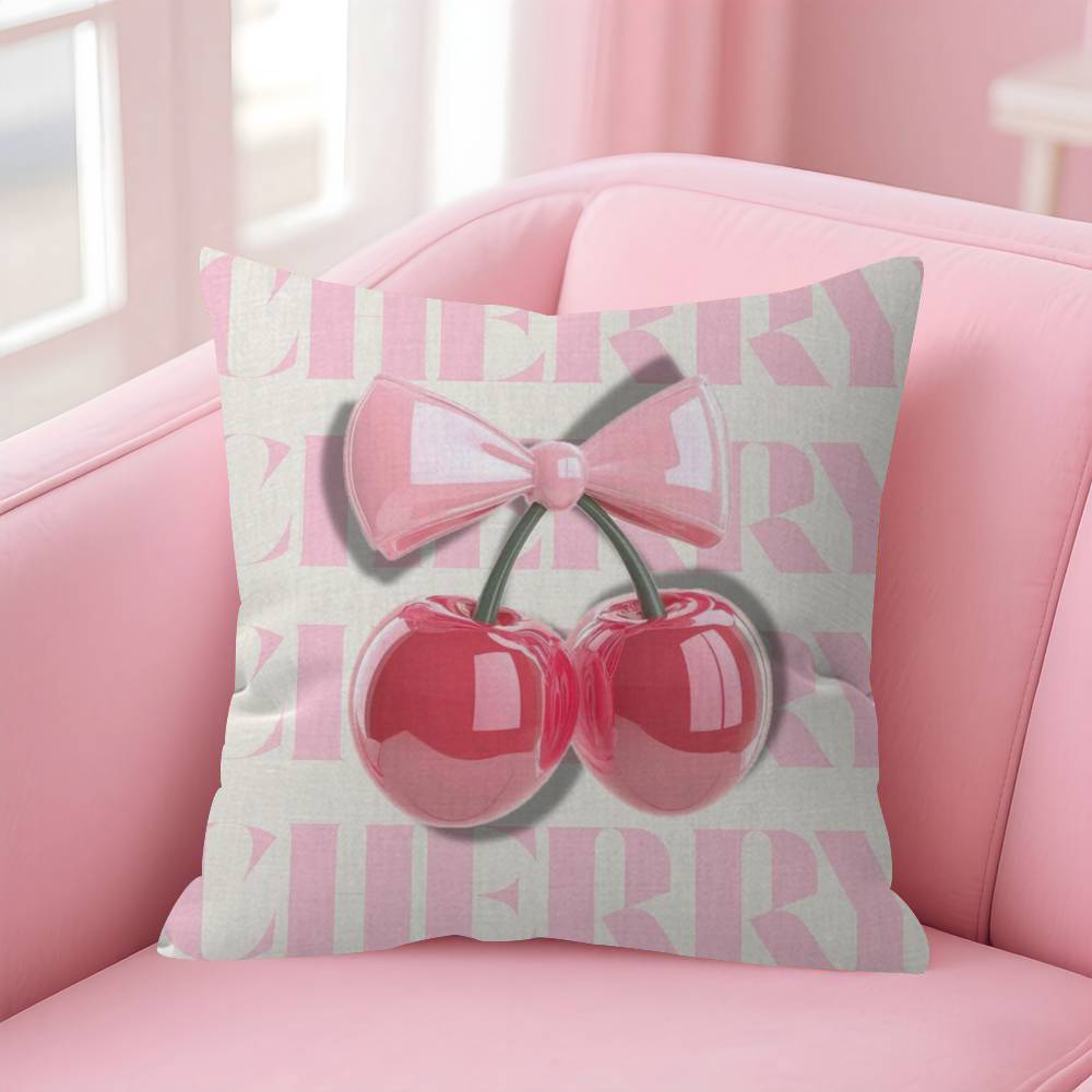 Pink Bow Cherry   Pillow Cover Design cushion Cover decor Holiday Decorati