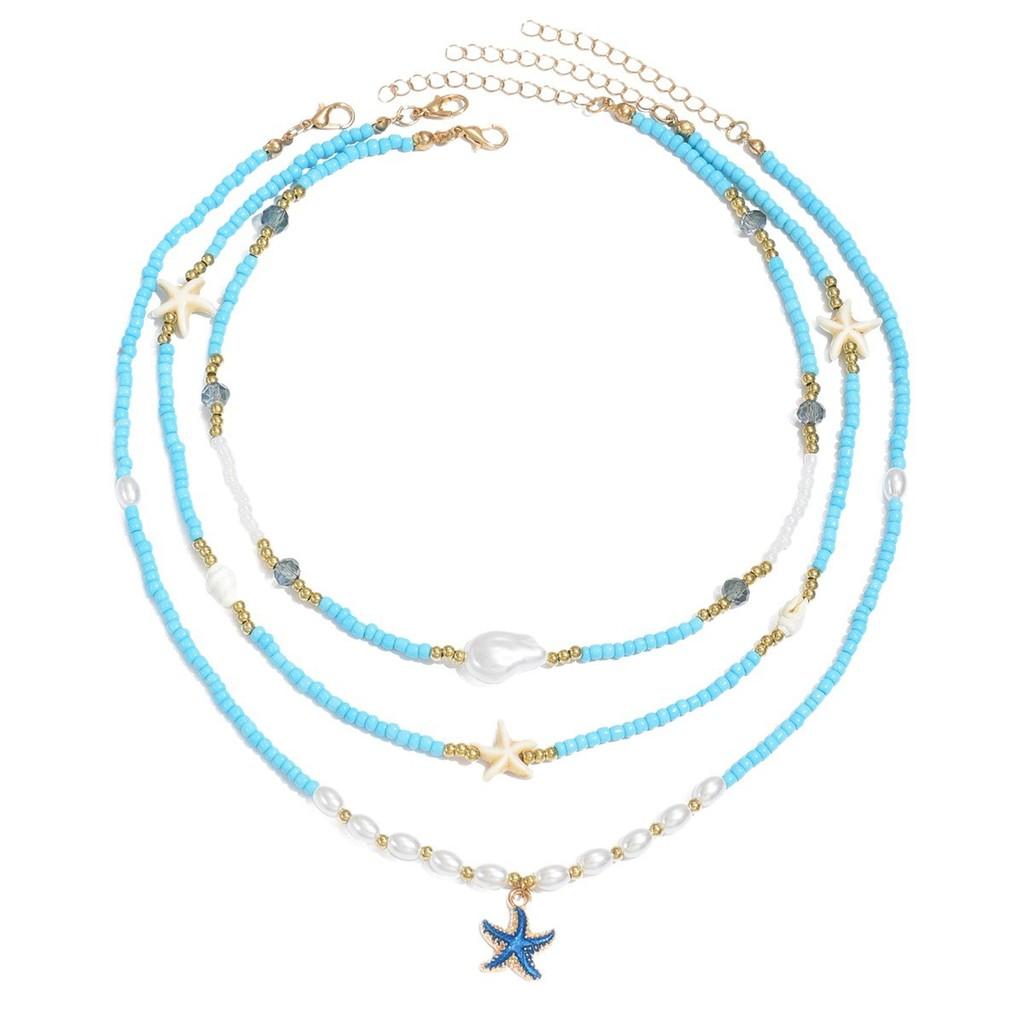 Pearl Starfish Necklace With Shell Beads For Summer Beach Vacation Jewelry