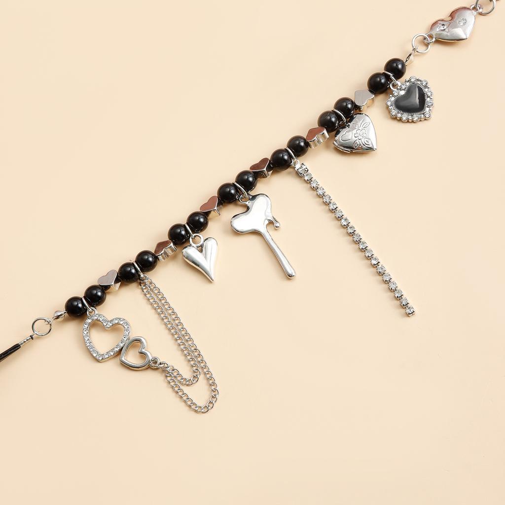 Beaded Heart Pendant Tassels Necklace Neckchain Stylish Clavicle Chain Jewelry for Women