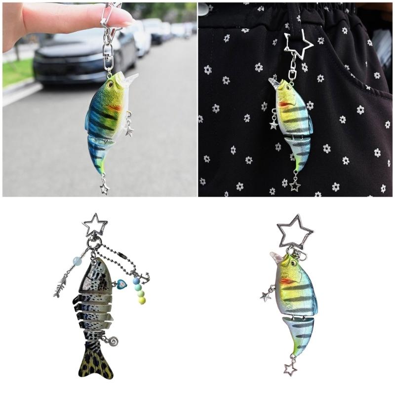 Realistic Multi Jointed Fishing Lure Key Ring Sturdy Alloy Plastic Construction Outdoor Fishing Gear Accessory