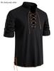 Runcati Mens Medieval Pirate Shirt Cotton Retro Lace Up Renaissance Shirts Viking Long Sleeve Halloween Costume Tops