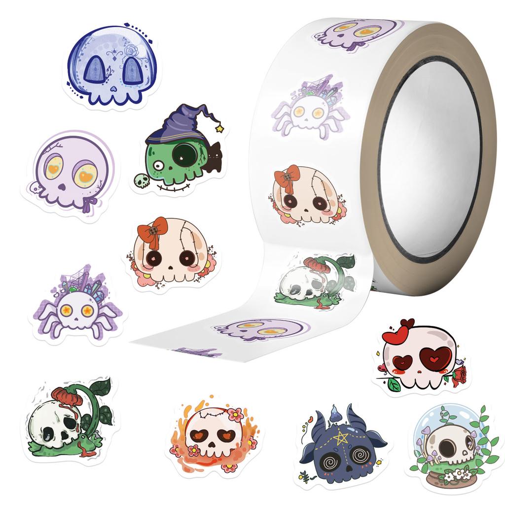 500 Sheets/roll Roll Tape Hot Spots Groovy Skull Handbook Material Decorative Envelope Mouth