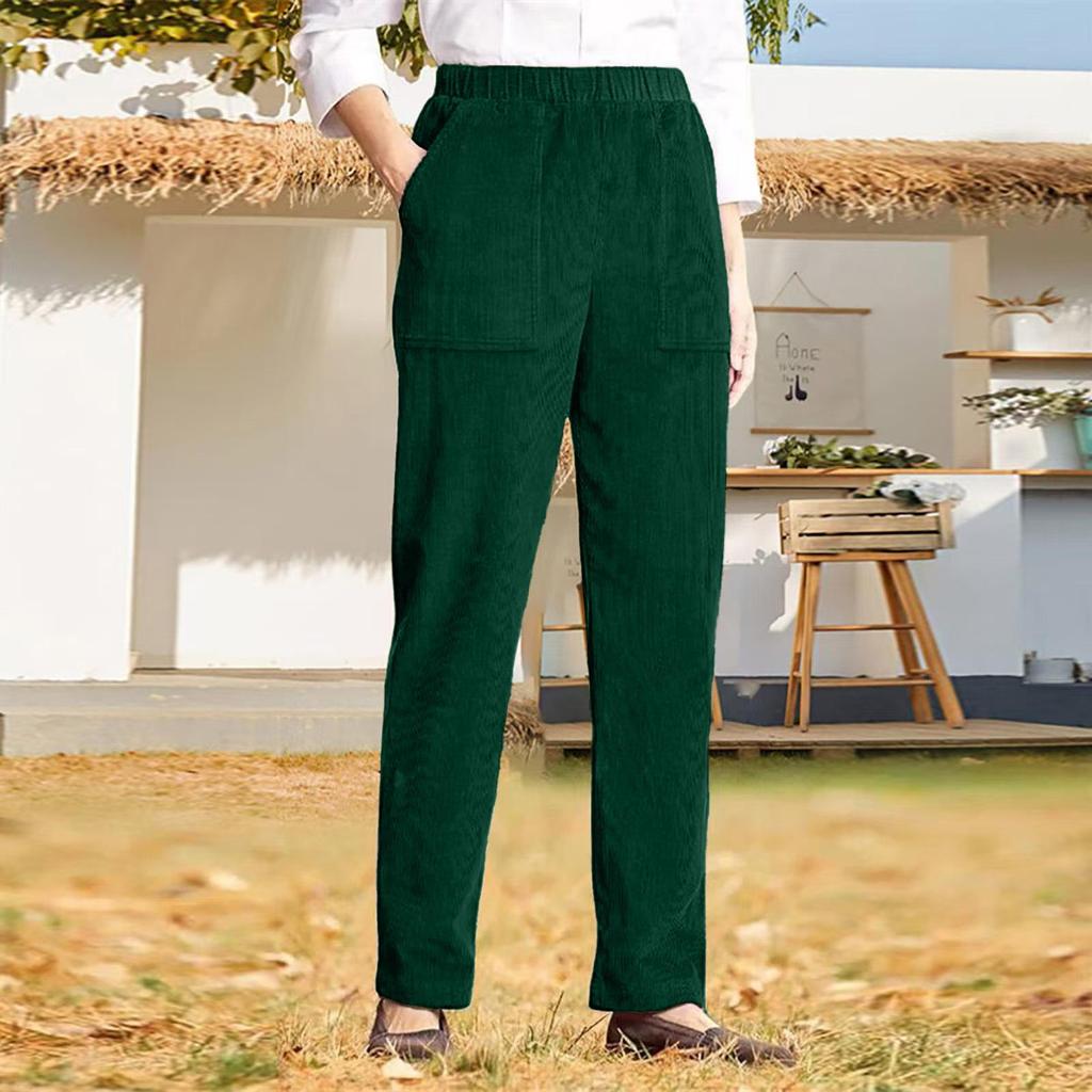 Women's Autumn/Winter Corduroy Elastic Waist Straight-Leg Pants