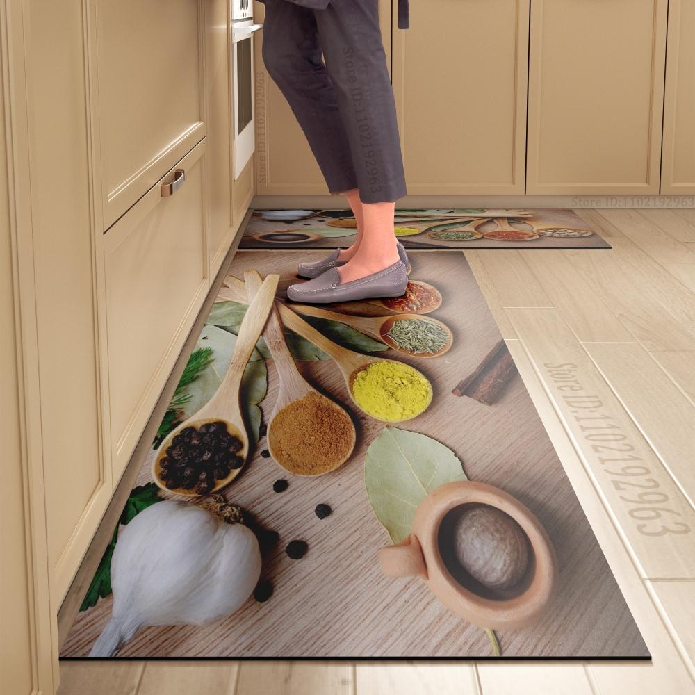 Spice Pattern Kitchen Mat Non-Slip Machine Washable Rug Set for Home Decor Anti-Fatigue Floor Mats Comfort Standing Pad