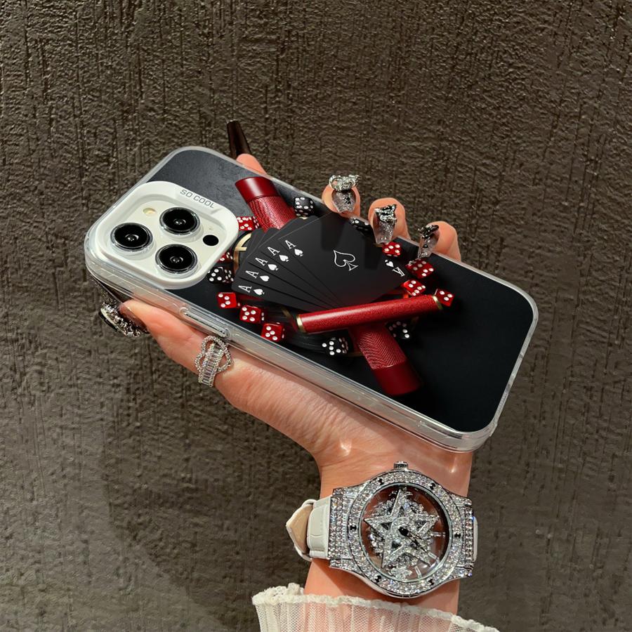 Phone Case for iPhone 15 16 Pro Max 11 13 Pro 14 Plus 12 11Pro 15Pro Max 16e Shell Cover Fundas Poker Cards And Dice