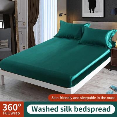 Washed Silk Fitted Sheet 160x200, Queen Fitted Sheet 1 - Piece,Ultra Soft Deep Pocket Single Silk Bottom