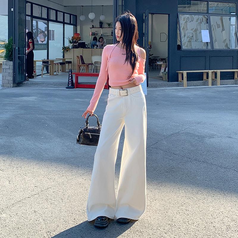 

Женские джинсы 2025 года, весенние, светло-голубые, свободного кроя, прямые, укороченные, в стиле «петит», длиной до пола S