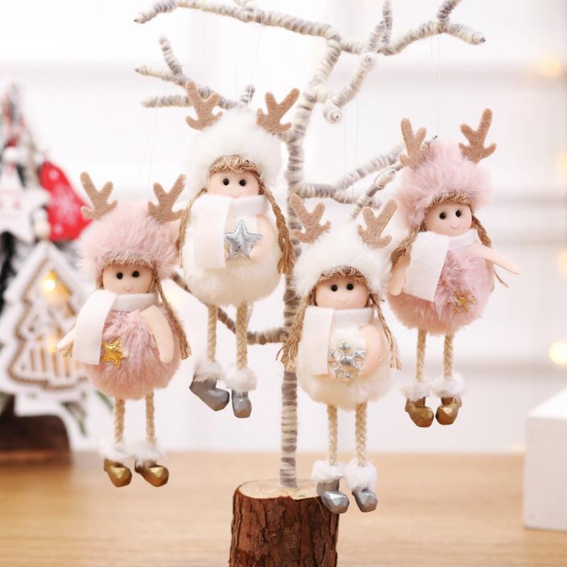 Christmas Plush Angel Doll Pendant Cute Christmas Tree Figurine Pendant Home Christmas Decor Crafts Children's Christmas Gifts
