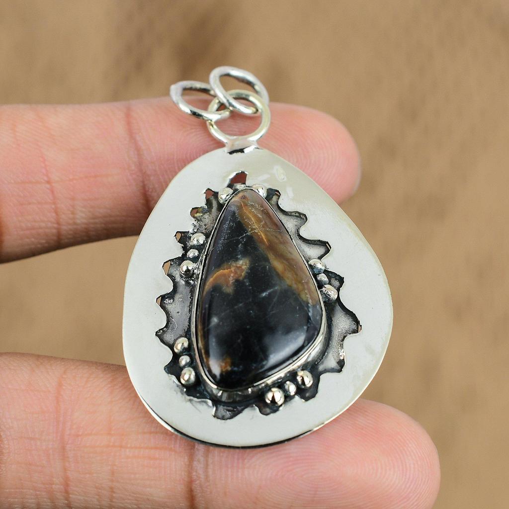 Natural Picasso Jasper Gemstone Jewelry 925 Sterling Silver Pendant For Girls