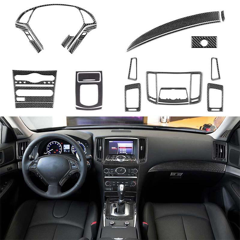 For 2007-2013 Infiniti G25 G35 G37 Soft Carbon Fiber Central Control Gear Shift Air Outlet Frame Panel Sticker Car Accessories