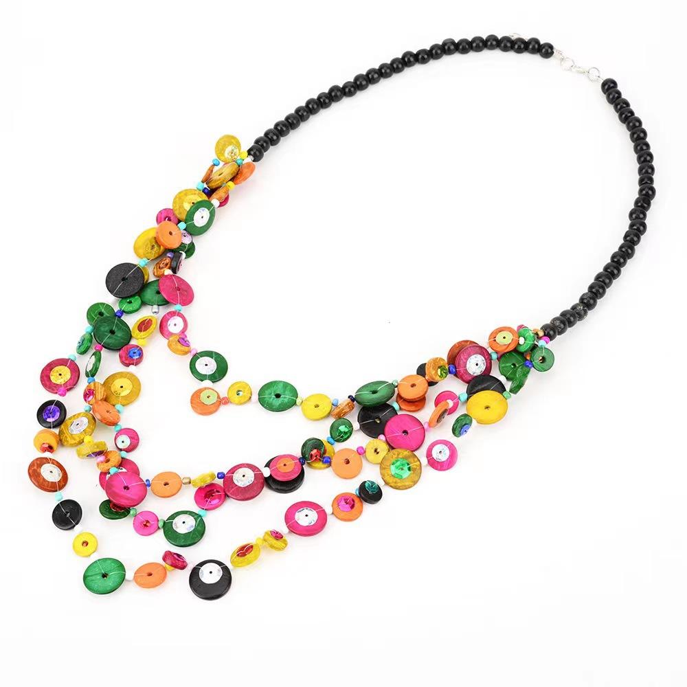 Bohemian Ethnic Necklace Women's Black Wood Bead Chain Retro Personality Long Necklace Handmade Jewelry Collar