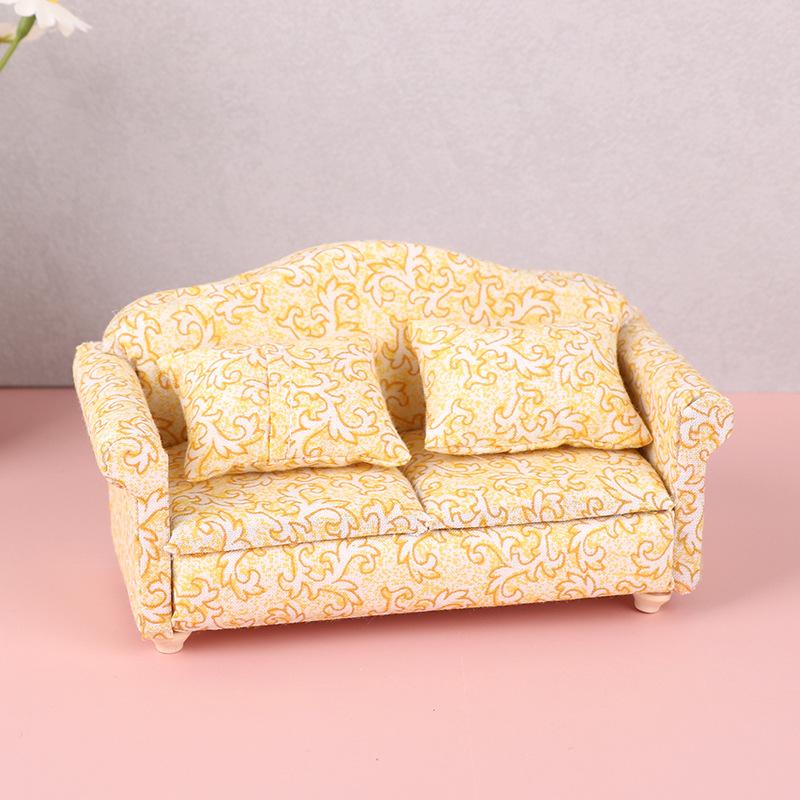 1 Set 1/12 Dollhouse Wooden Retro Display Cabinet and Sofa Model Classic Miniature Furniture for Living Room