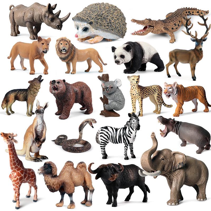 Wild Safari Animal Figurines: Giraffe, Elephant, Rhinoceros, Brown Bear, Tiger, Lion, Leopard, Hippopotamus - Solid Cognitive Toys
