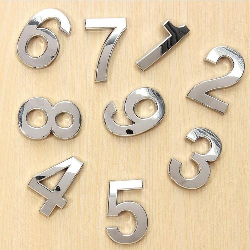 New 3D Digits 0-9 Number Silver Sticker 5cm Plate Sign Hotel Silvery Door Number Plaque Modern Plated for Home Decoration