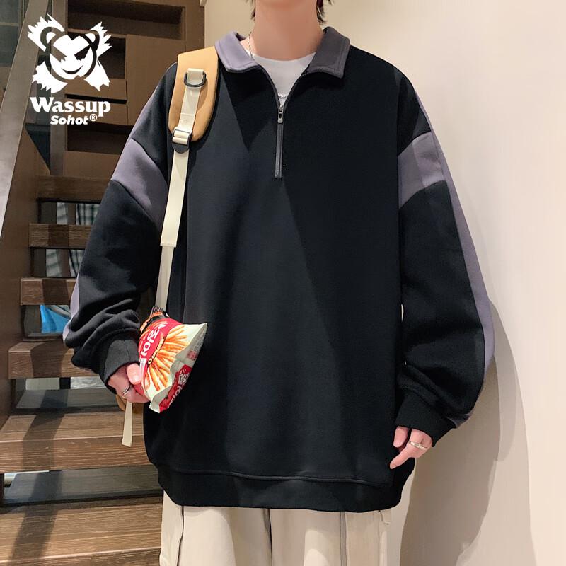 Wassup Sohot Men's American Style Polo Collar Long-Sleeve Sweatshirt