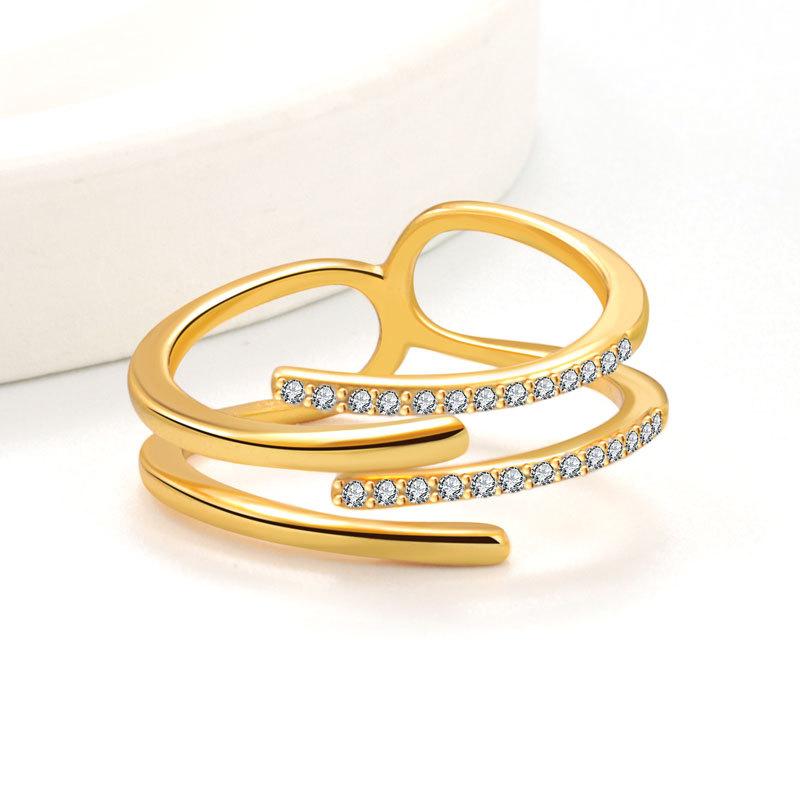925 Sterling Silver Jewelry Luxury Crystal Double Staggered Finger Rings for Women Wedding Party Jewelry For Girls Friend Gift