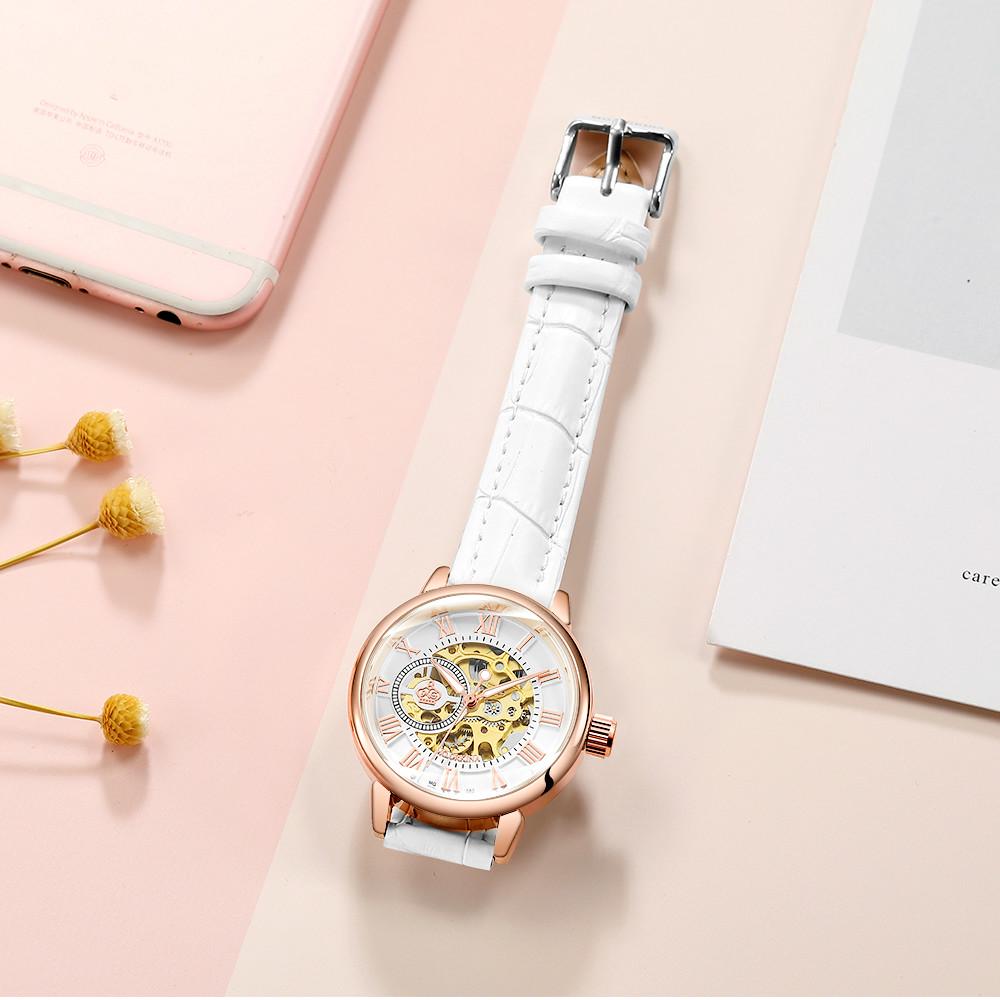 Goedkope Women Watches White Bracelet Ladies Automatic Watch Luxury Brand  Leather Mechanical Wristwatch kopen — gratis levering, eerlijke reviews met  foto's — Joom