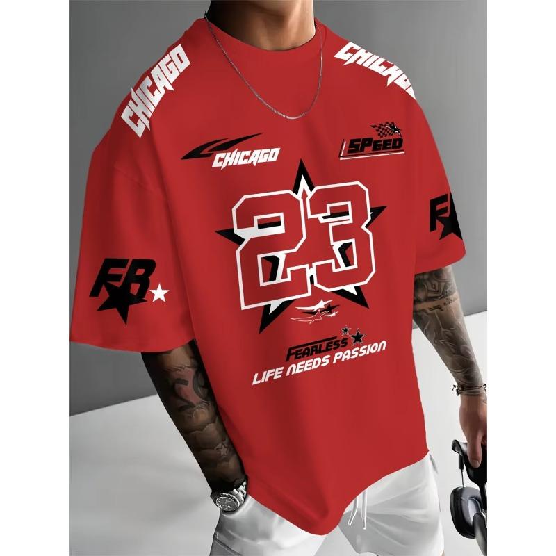 Sommer Herren Chicago Schwarz Rot Weiß Bedruckt 23 Muster Rundhals Atmungsaktiv Lässiges T-Shirt Locker Outdoor Oberteil