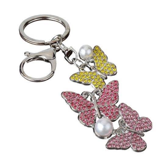 Keychain Pendant Rhinestones Inlaid Imitation Pearls Butterfly Charm Key Holder Car Bag Charm Small Accessory