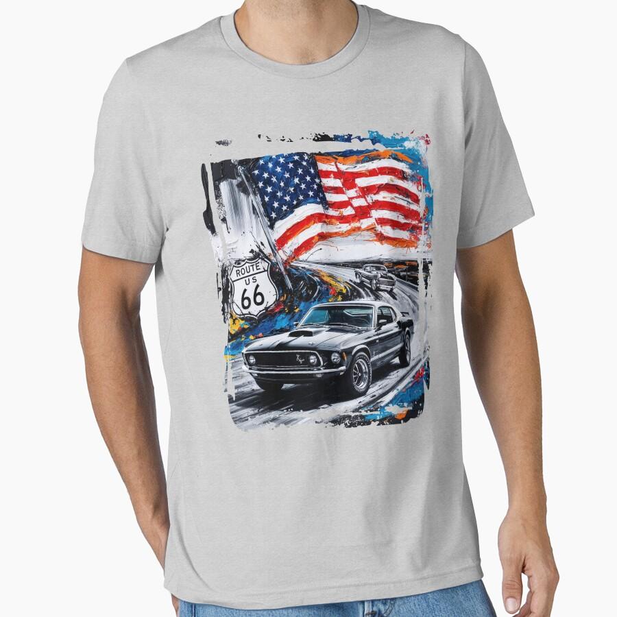 Vintage The Mother Road Route 66 Us Highway Sign Printed T Shirt for Men Large Size Adult Tops S-6XL