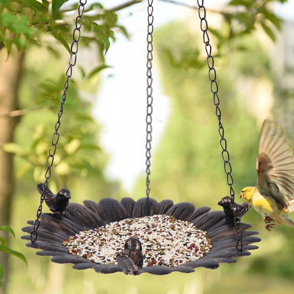 Sunflower Shape Hanging Bird Feeder Iron Vintage Waterproof Wild Bird Food Tray Large Bird Feeders For Outdoor Garden Patio