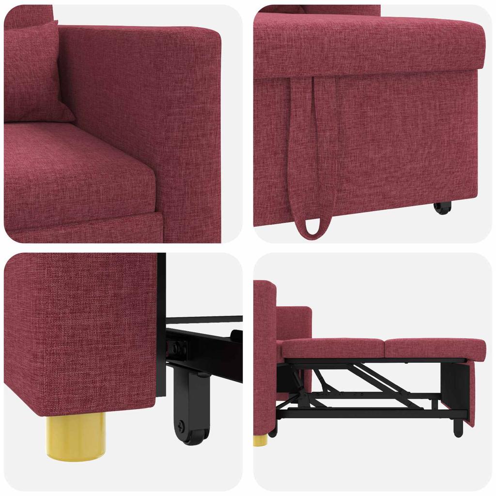 Extendable Sleeper Sofa Single Burgundy Red 90 X 165 X 87 Cm Fabric