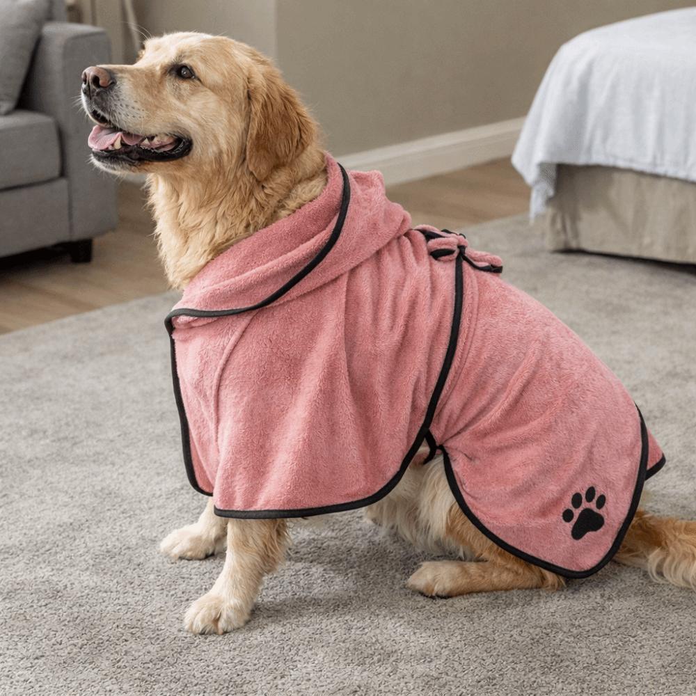 Fixed Waist Belt Dog Bathrobe High Absorbency Dog Bath Towels  for Cleaning Grooming