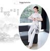 Spring/Summer Retro Ink Print Cheongsam & Trousers Zen Tea Suit - National Style Beauty Salon Workwear.