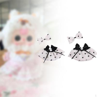 2 Pieces Dolls Dress and Bow Hairpin Miniature Clothes Accessory Costume for 15-17cm