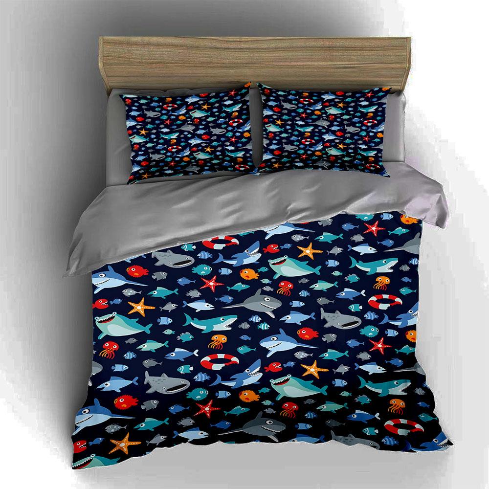 Sea Life Illustrations Bedding Duvet Cover Sets Duvet Covers Pillowcases Gifts (1 * Duvet Cover 2 * Pillowcases, Without Duvet Insert)