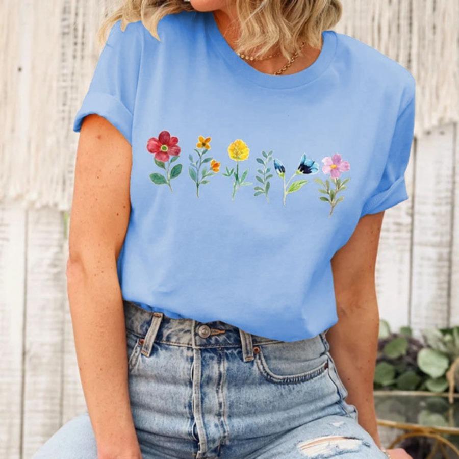 Women's Floral Trend Printed Fashion Cotton T-shirt