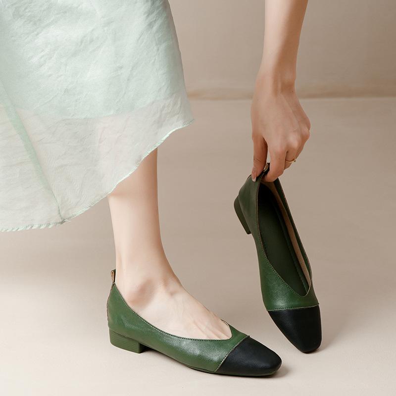 

Кожаные повседневные туфли-одинарки с плоской подошвой, взрывная расцветка, модная строчка, квадратный носок, французский легкий вырез, низкий каблук, бабушкины ленивые туфли, женские 41